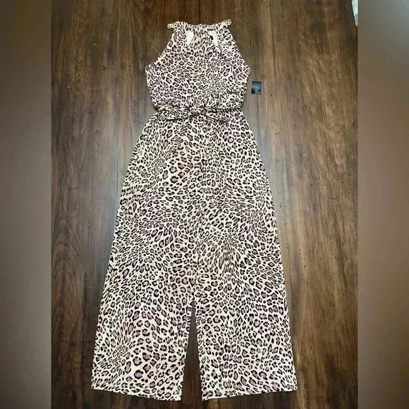 2/$12 Thalia Sodi Pantsuit XS Jumpsuit Pink Leopard Print Wide Leg Sleeveless - Picture 12 of 15